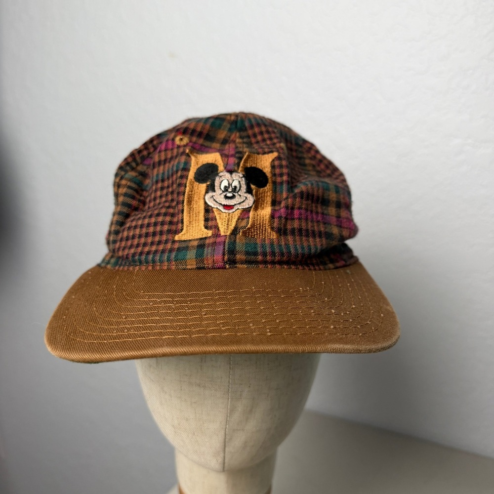 Vintage Goofy's Hat Co Mickey Mouse Plaid Snapback Hat Made in USA BrownMulti OS